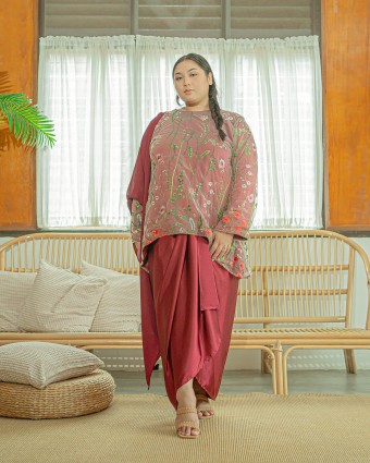 Ewan Sapora Embroidery Tulle Pareo (Maroon)