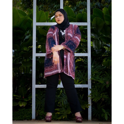 Callie Kimono Cardigan (Brick+Dark Blue)