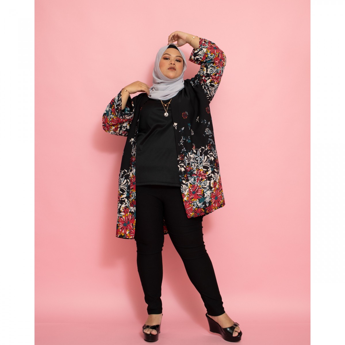 Callie Kimono Cardigan (Flower Black)