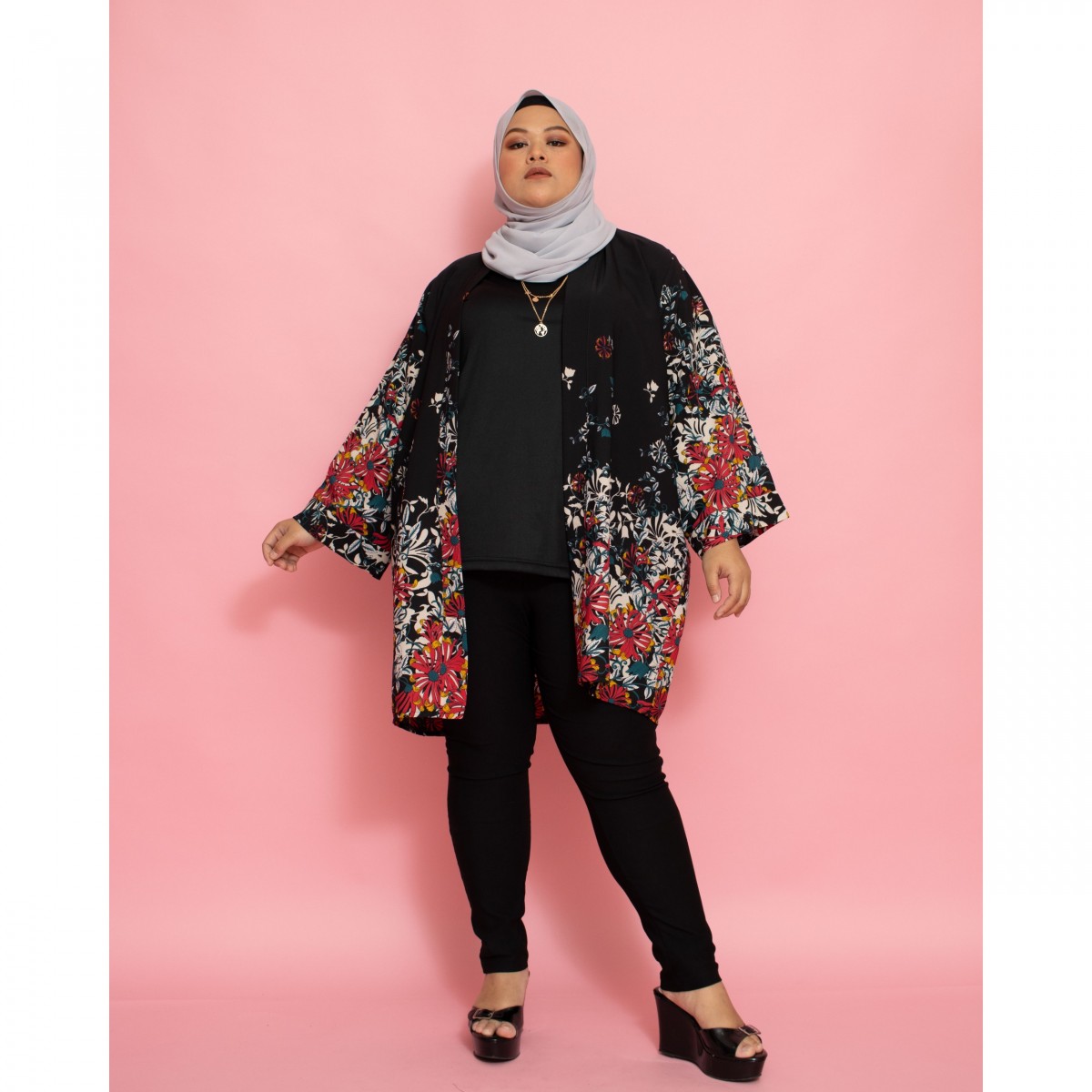 Callie Kimono Cardigan (Flower Black)