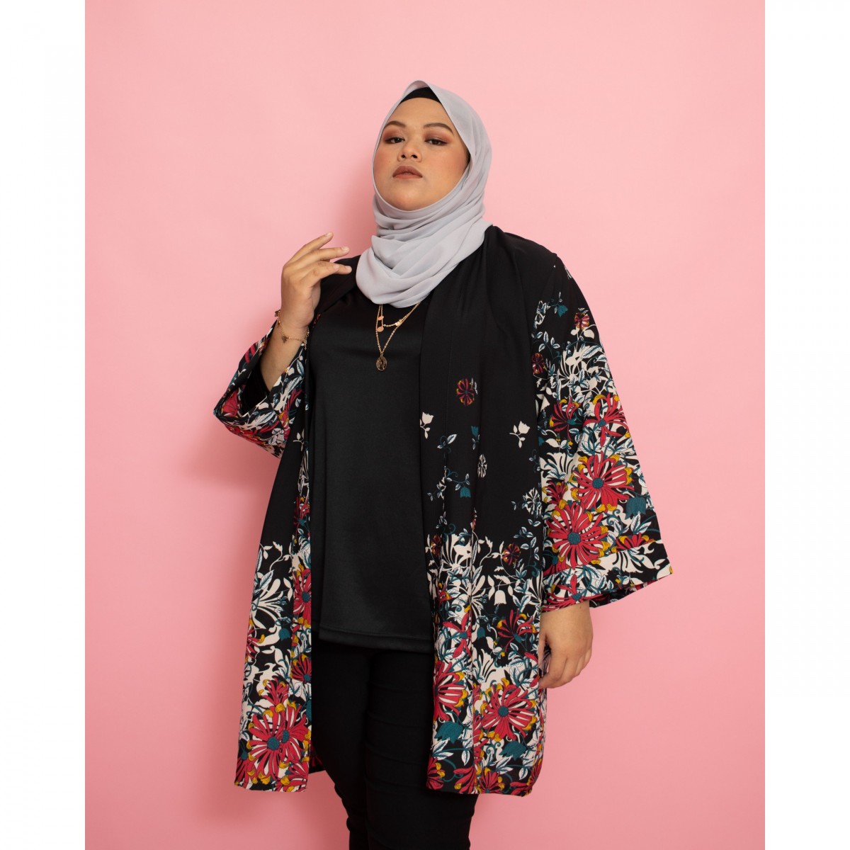 Callie Kimono Cardigan (Flower Black)