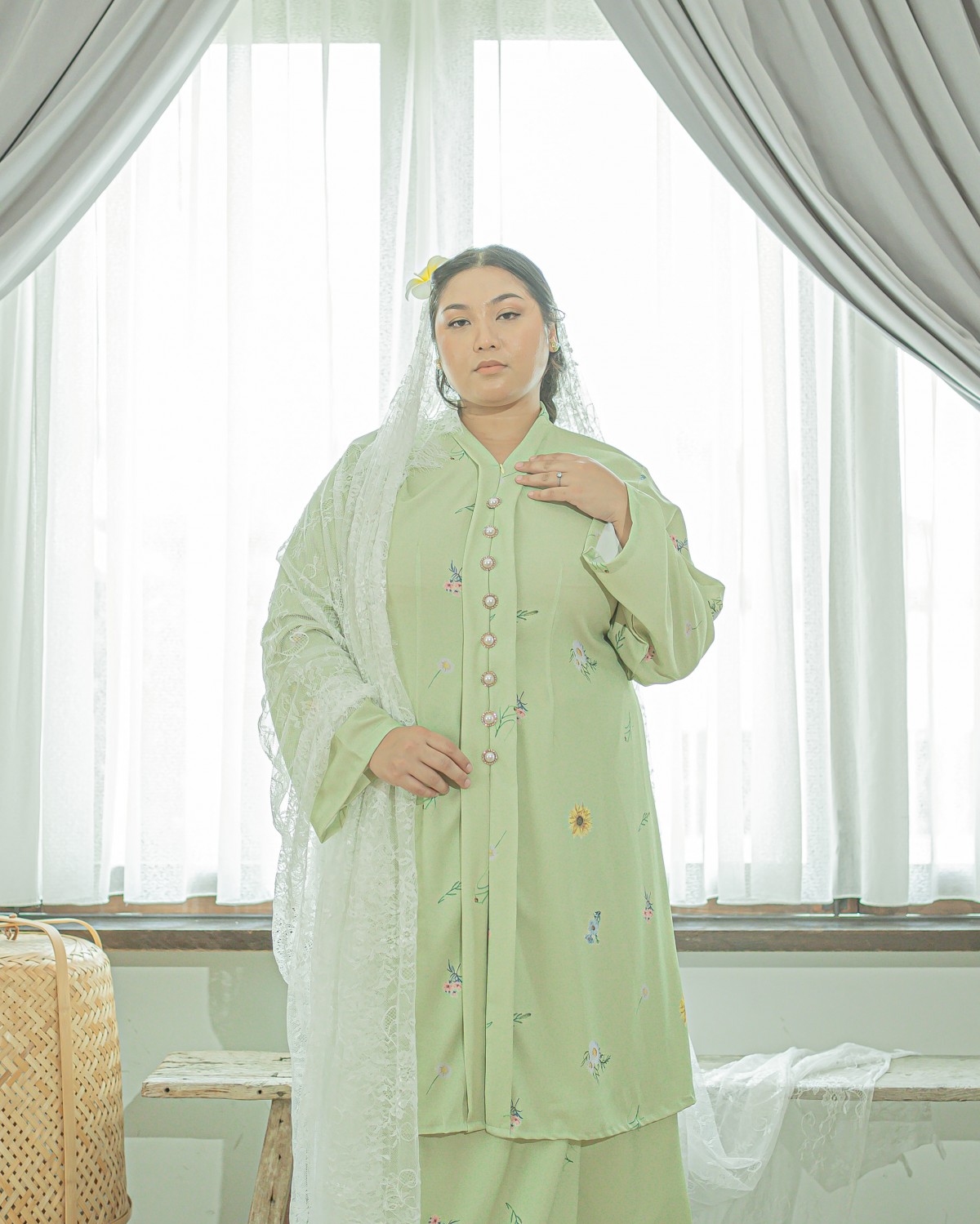 Ako Dehlia Long Kebarong (Sage Green)