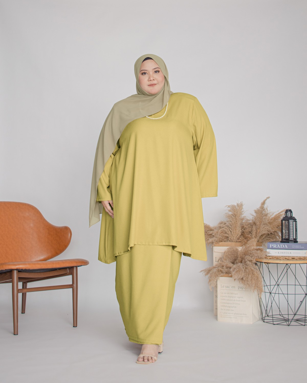 Amalin Riau Kurung (Mustard Olive)