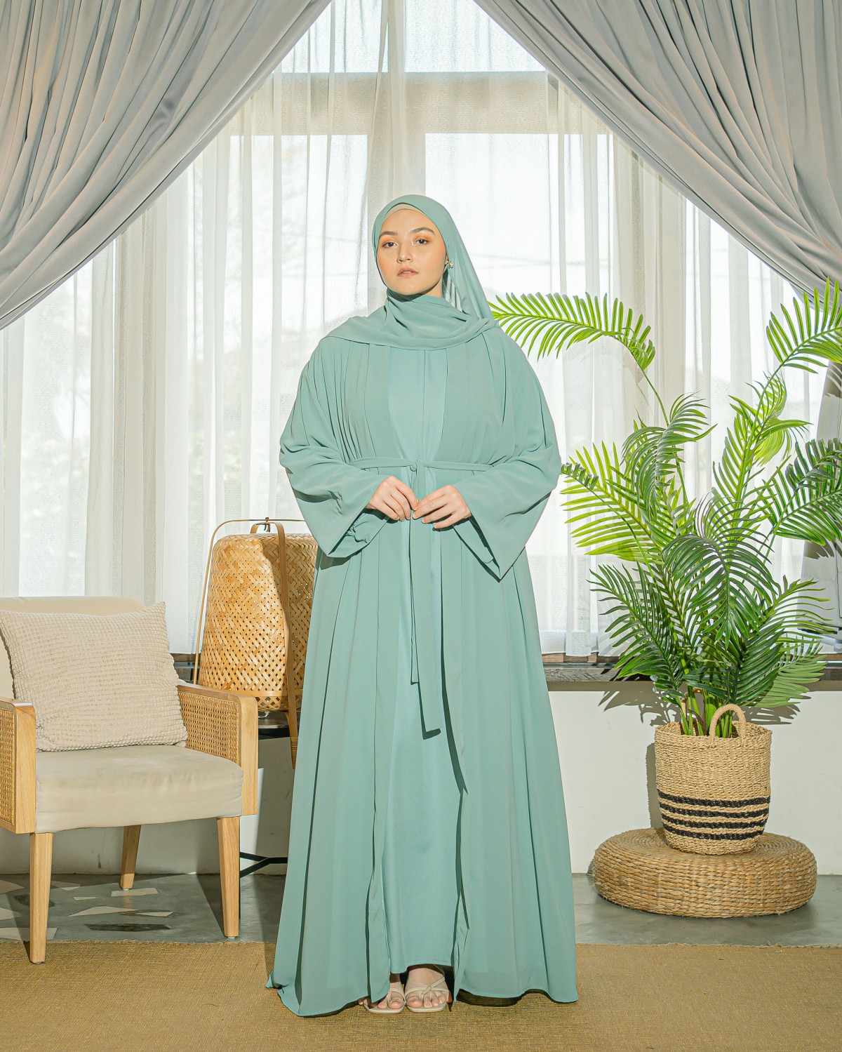 Ammara Abaya Dress (Dusty Green)