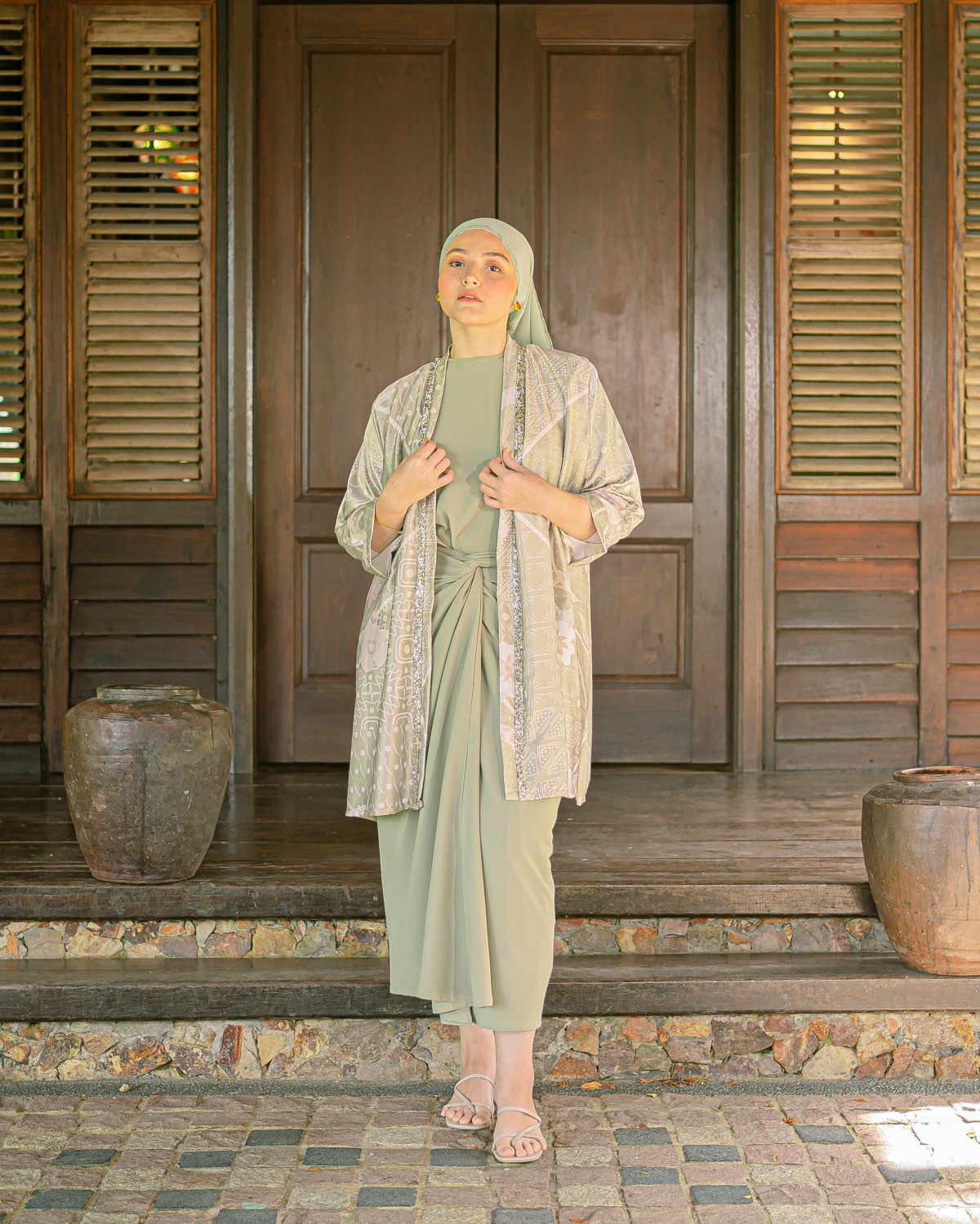 Dian Androyowati Cardigan Dress (Sage Green)