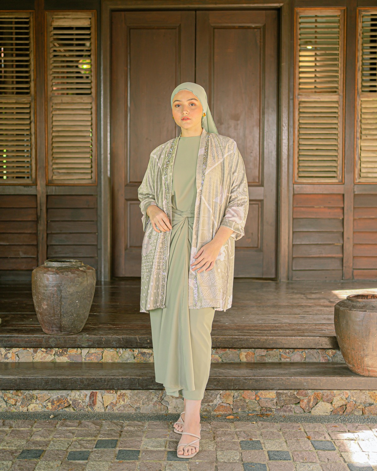 Dian Androyowati Cardigan Dress (Sage Green)