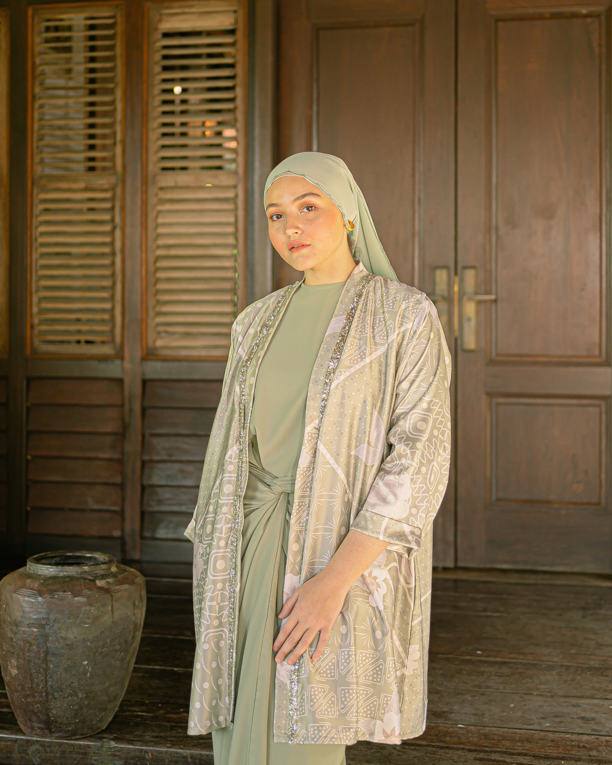 Dian Androyowati Cardigan Dress (Sage Green)