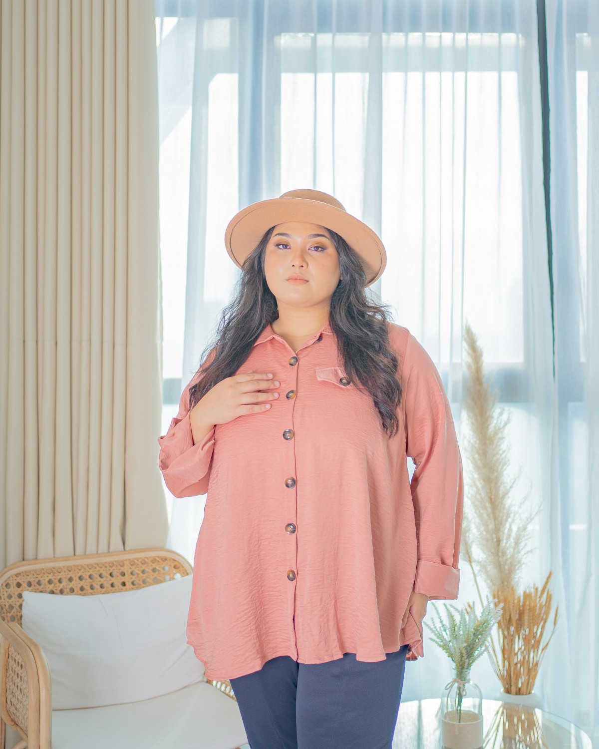 Caroline Button Shirt (Salmon)