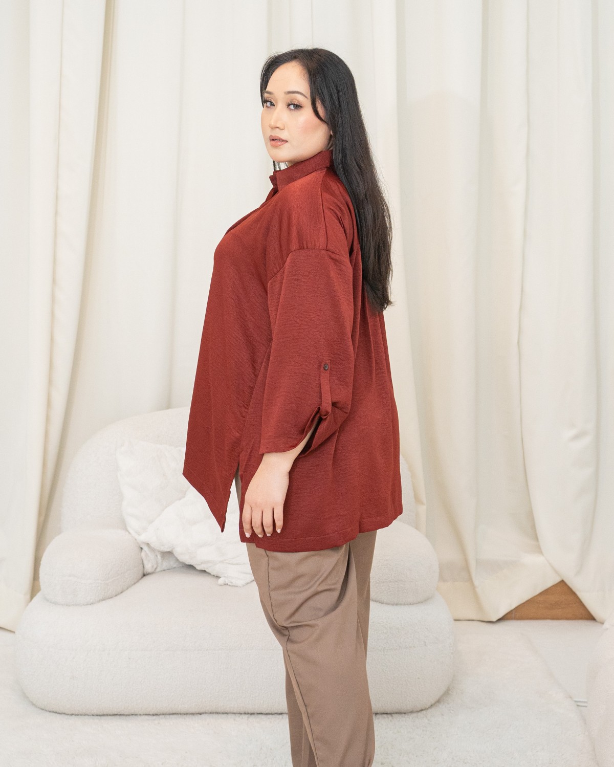 Naomi Baggy Shirt (Brick Red)