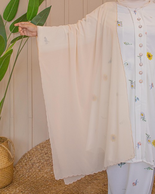 Nona Embroidery Shawl (Cream)