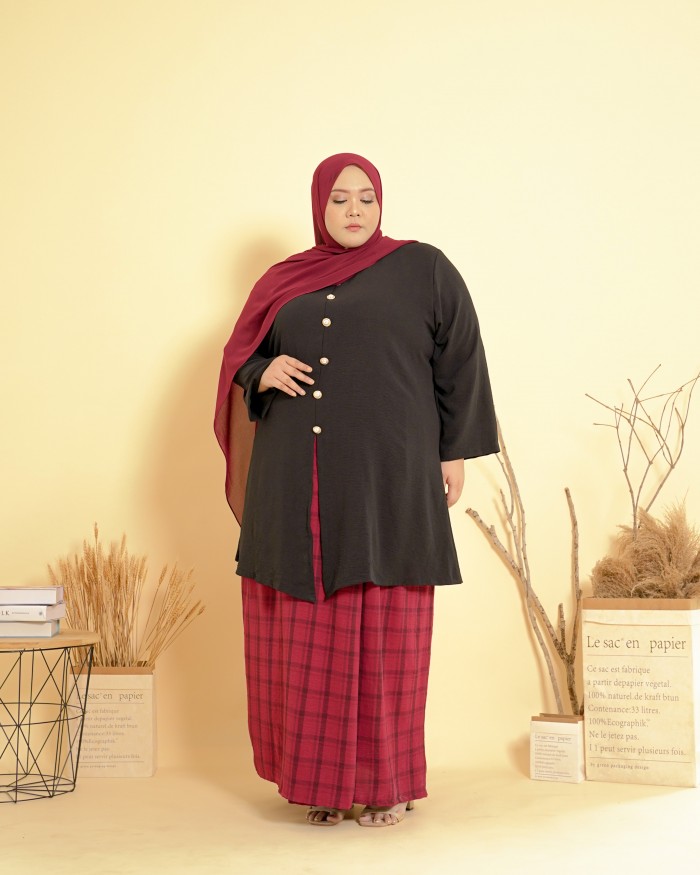 Nur Fateema Button Kebarong 2.0 (Black/Maroon)