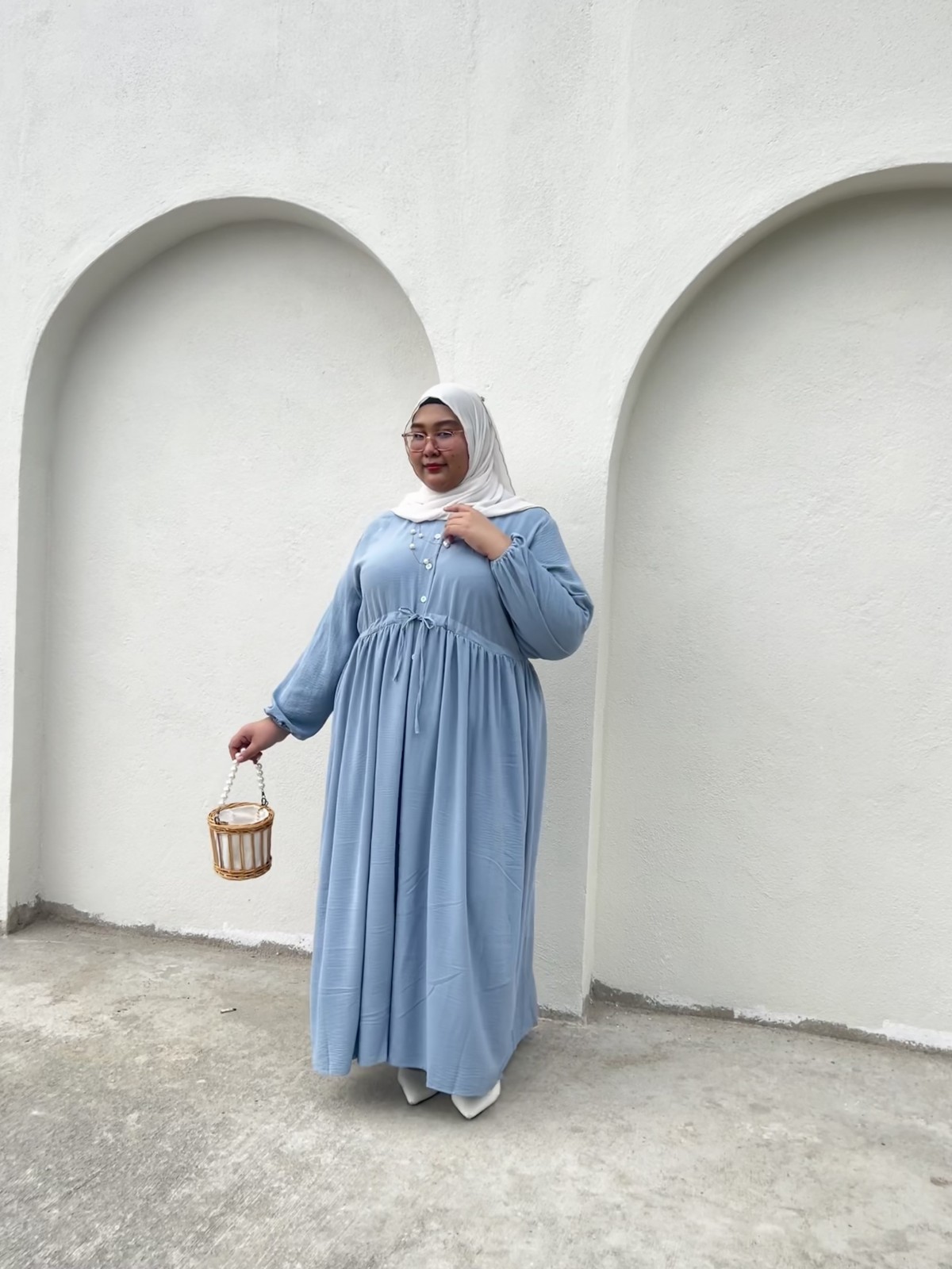 Qasreen Buttoned Dress ( Baby Blue )