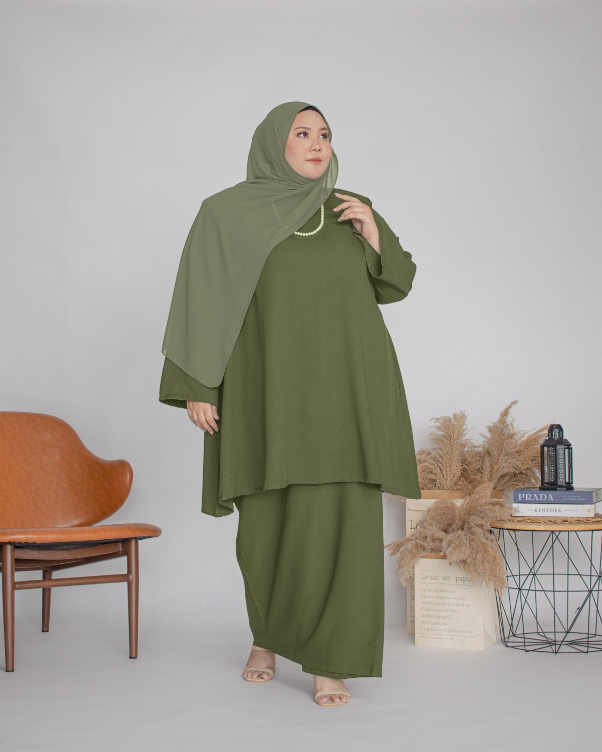 Amalin Riau Kurung (Army Green)