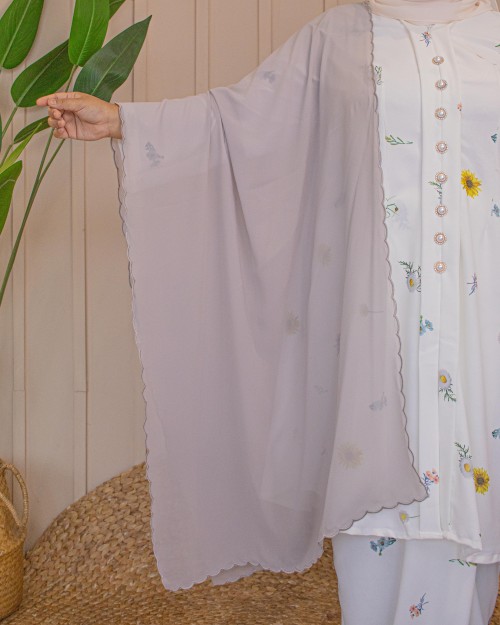 Nona Embroidery Shawl (Light Grey)