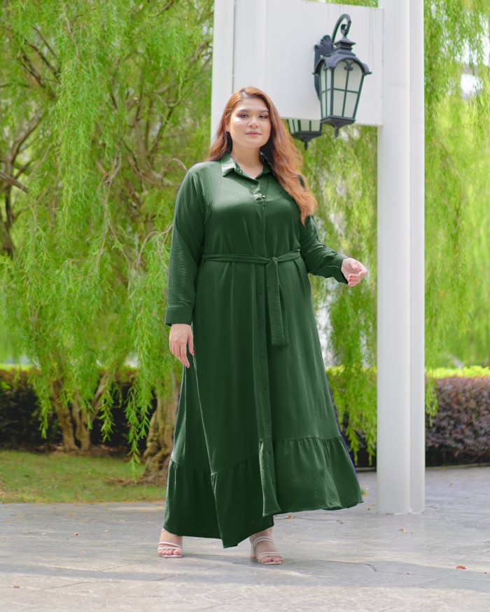 Mikayla Buttoned Dress (Emerald Green)