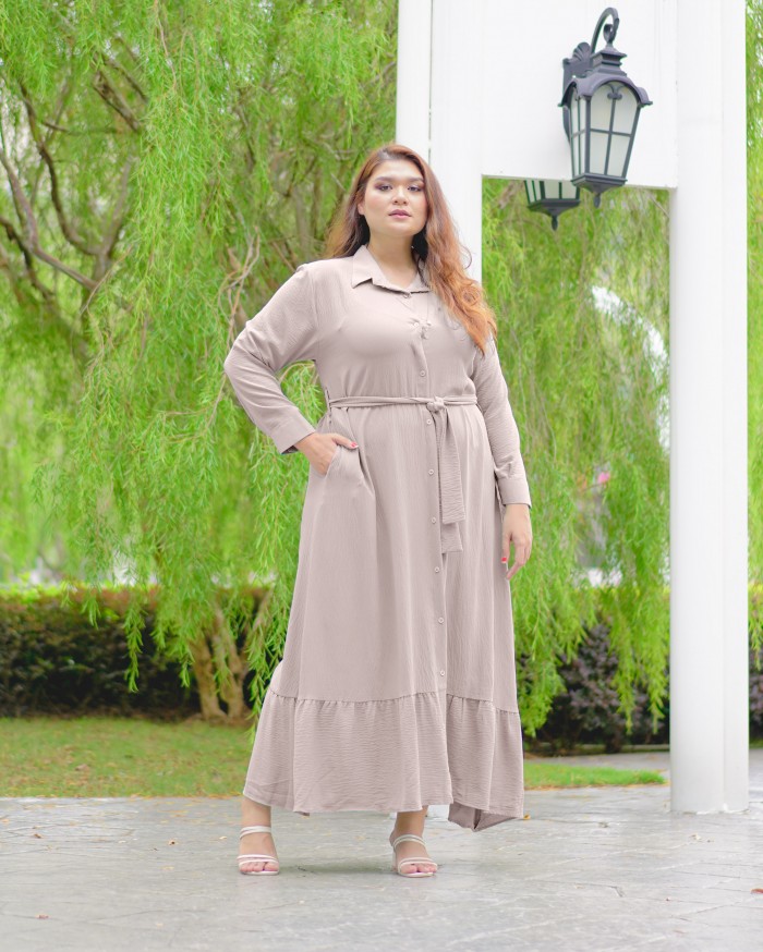 Mikayla Buttoned Dress (Light Taupe)