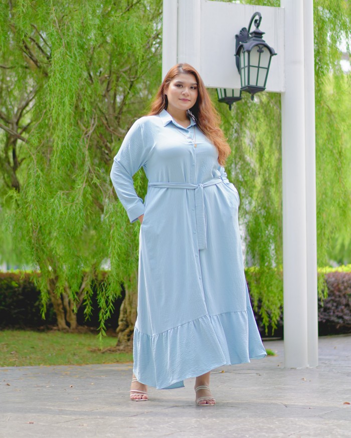 Mikayla Buttoned Dress (Baby Blue)