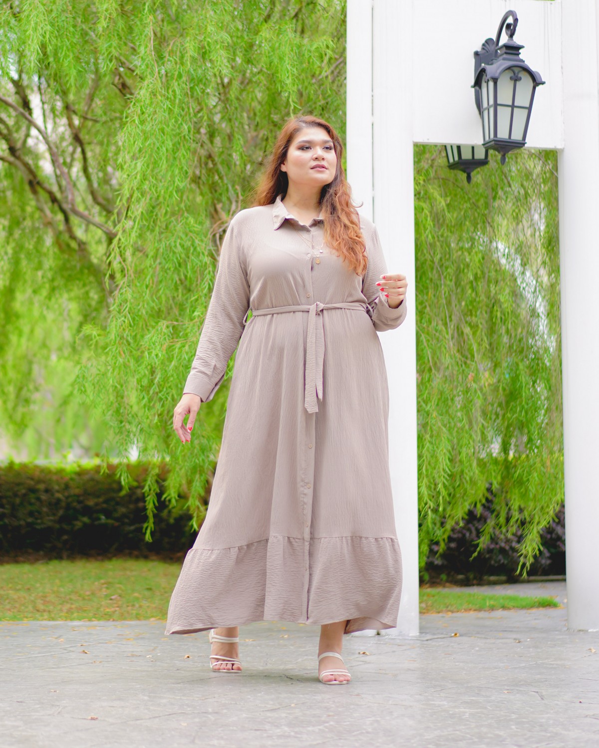 Mikayla Buttoned Dress (Light Taupe)