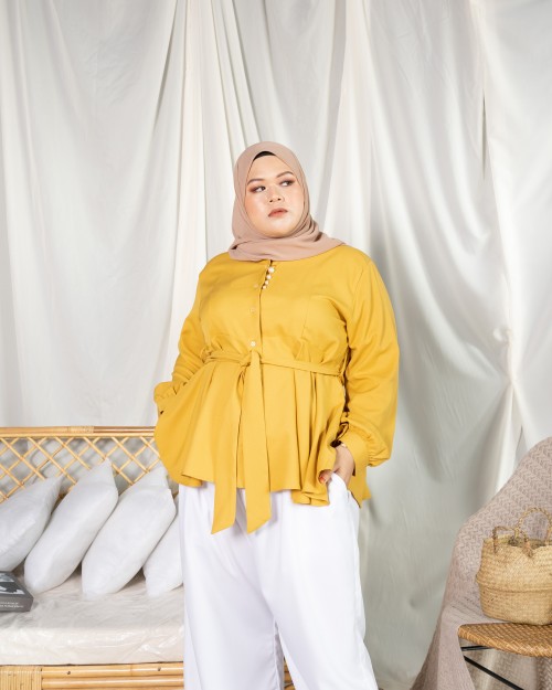 Gee-Na Button Peplum (Mustard Yellow)