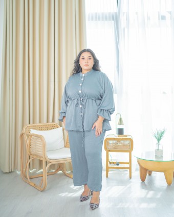 Amelia Peplum Casual Suit (Pigeon Blue)