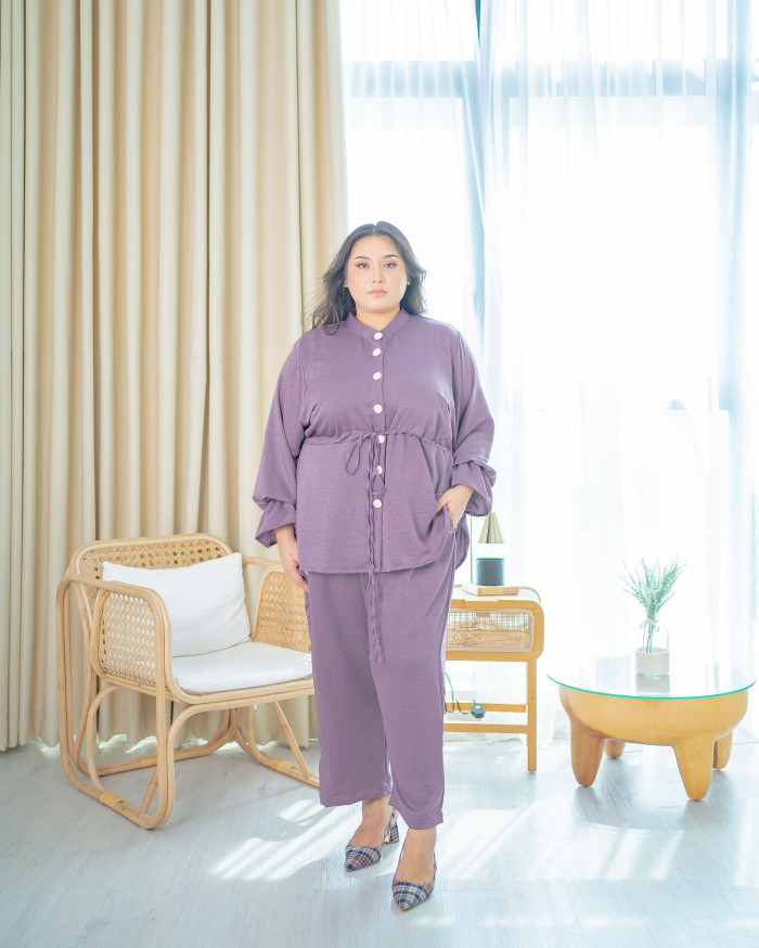 Amelia Peplum Casual Suit (Dark Violet)