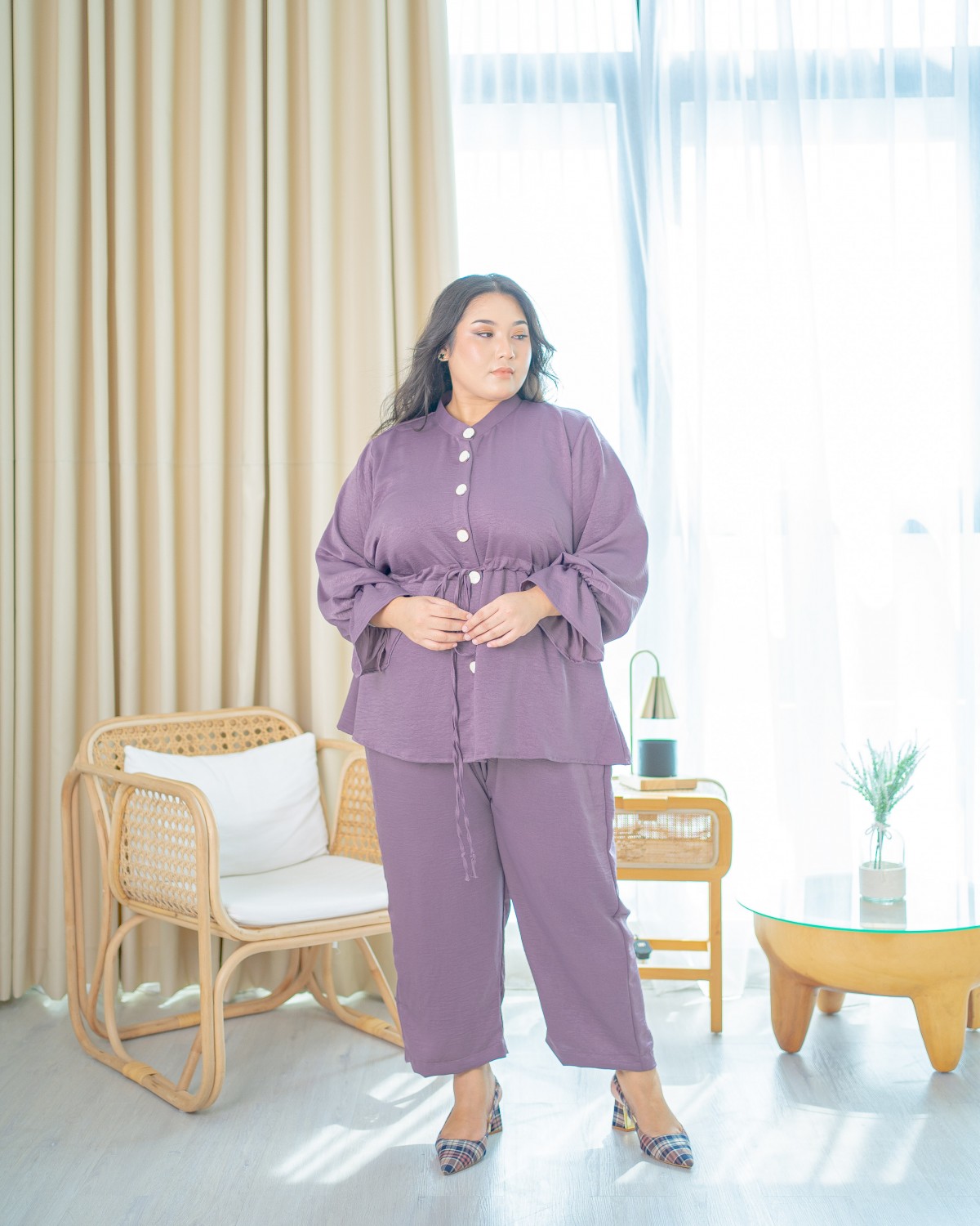 Amelia Peplum Casual Suit (Dark Violet)