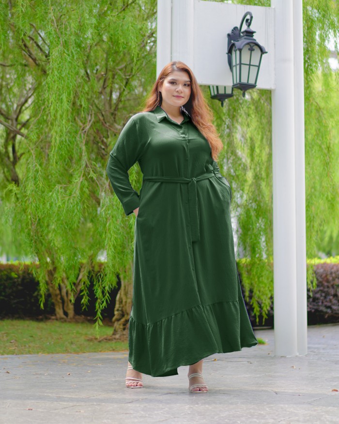Mikayla Buttoned Dress (Emerald Green)