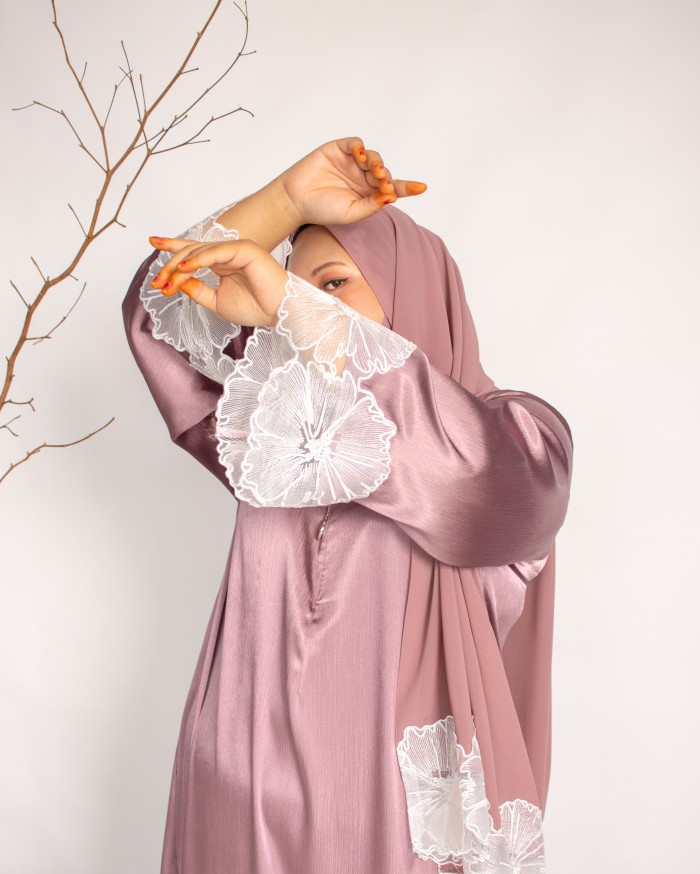 Habeeb Lace Abaya (Dusty Mauve)