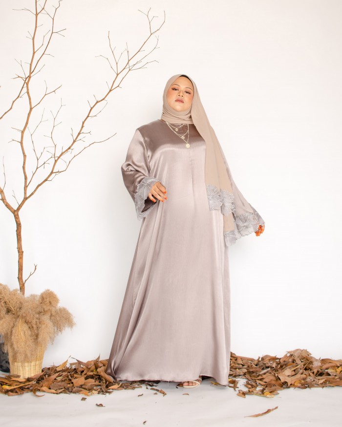 Habeeb Lace Abaya (Fossil Grey)  **AS-IS