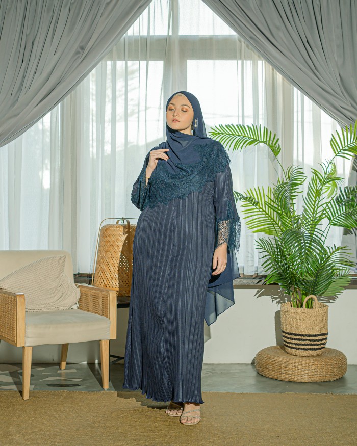 Medina Pleated Dress (Dark Blue)