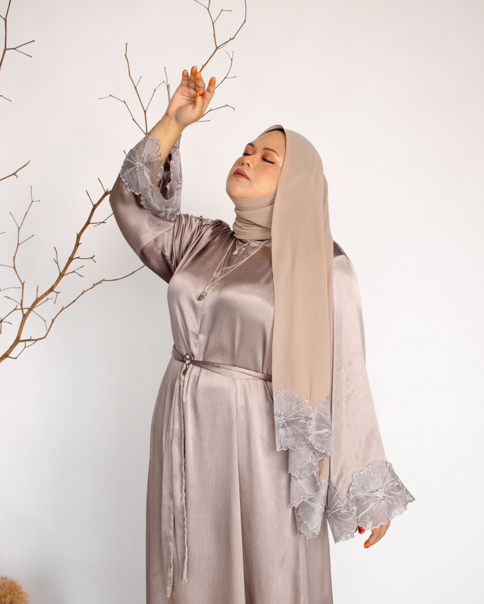 Habeeb Lace Abaya (Fossil Grey)